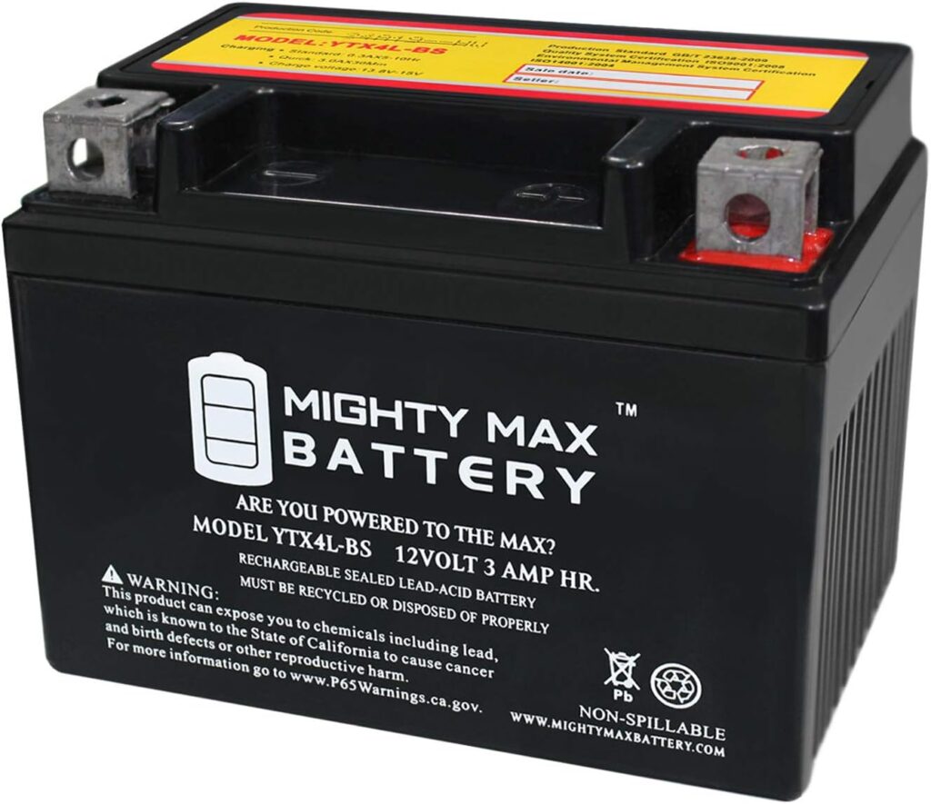 2. Mighty Max Battery, YTX4L-BS - 12 Volt 3 AH, 50 CCA, Rechargeable Best Electric Bicycle Batteries.