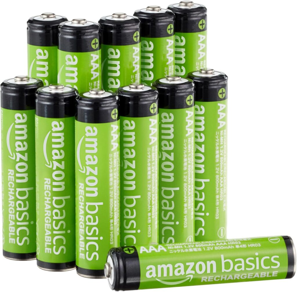 4. Amazon Basics 12-Pack Rechargeable AAA NiMH Performance,800 mAh, Best Electric Bicycle Batteries.